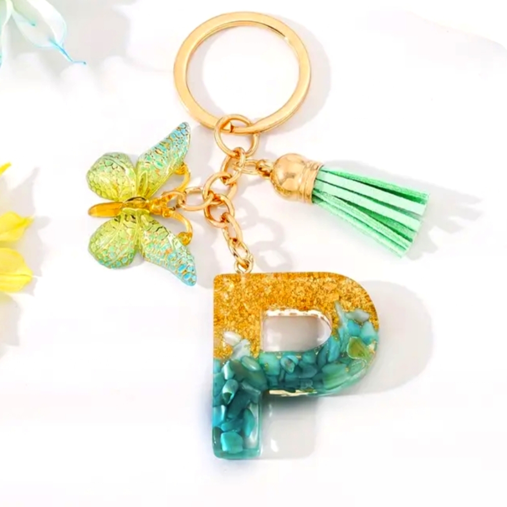 NEW! Resin Letter "P" Initial Butterfly Keychain Purse Charm Alphabet Backpack